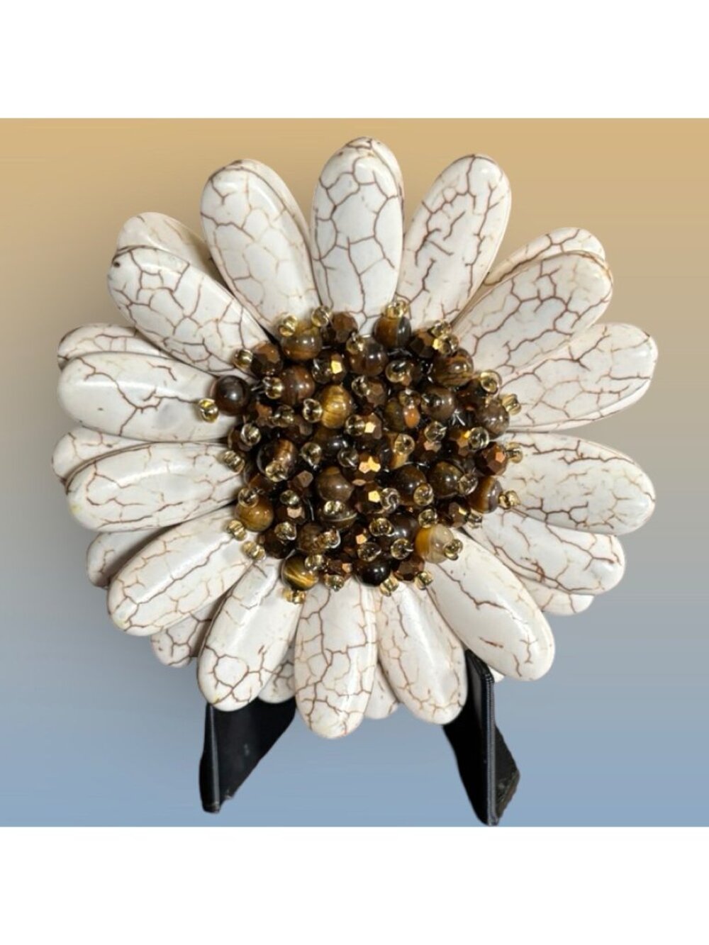 Daisy-Shaped Brooch With Crackle Finish & Beaded Center Statement Gift
